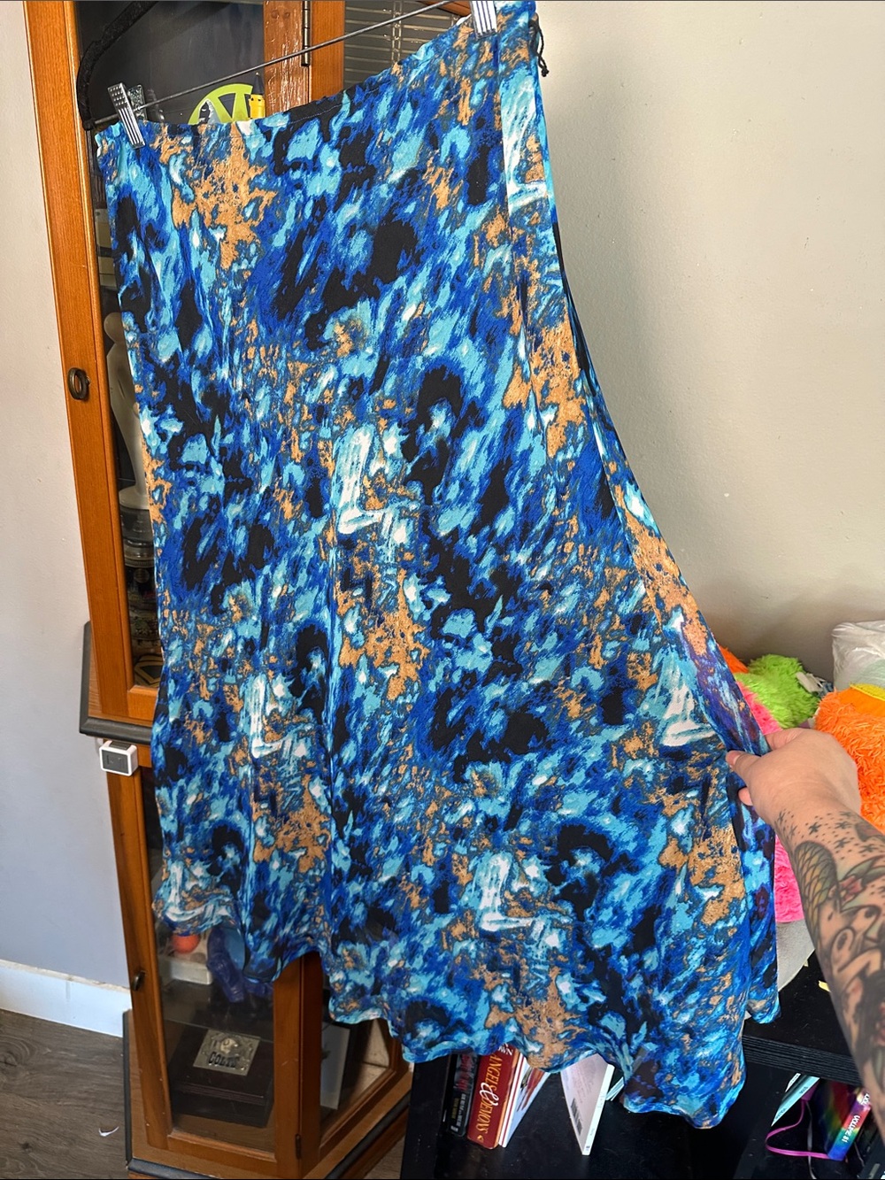 Covington Blue and Tan Abstract Print A-Line Skirt